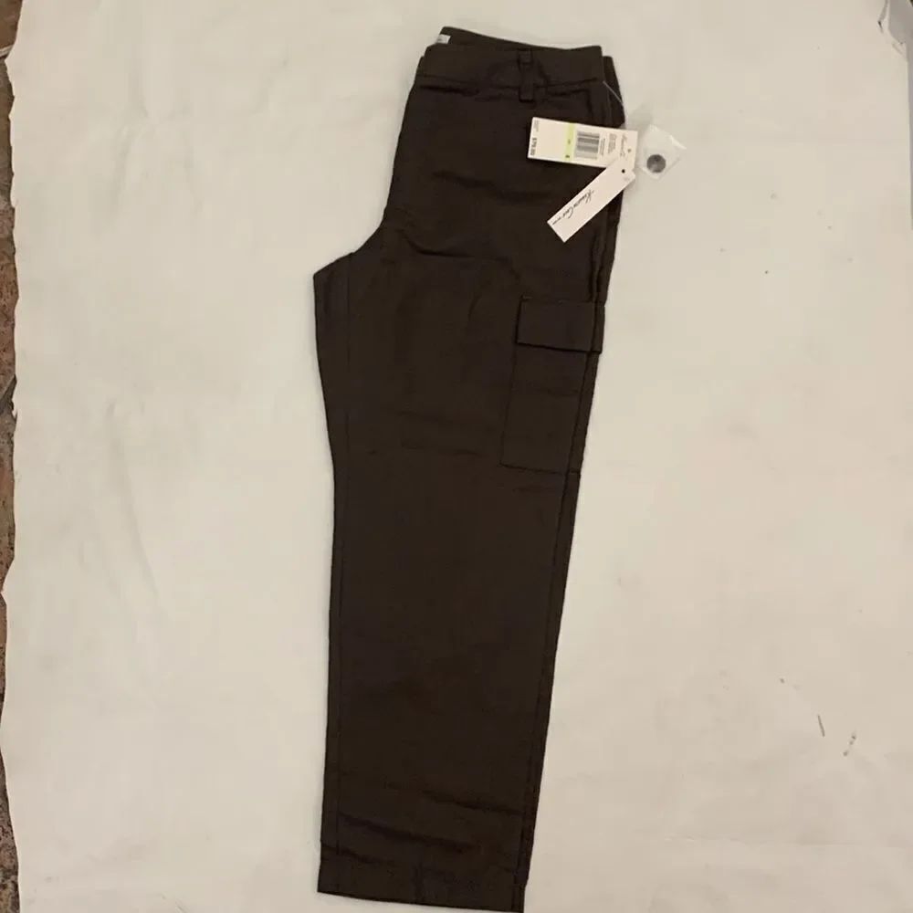Kenneth Cole Size 4 Earth Brown Urban Edge Side Pockets Button Front Capri Pant - Picture 2 of 9